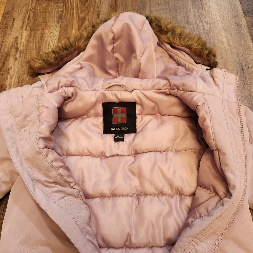 Swiss Tech Pink Girl's Jacket With Fur Lined Hood